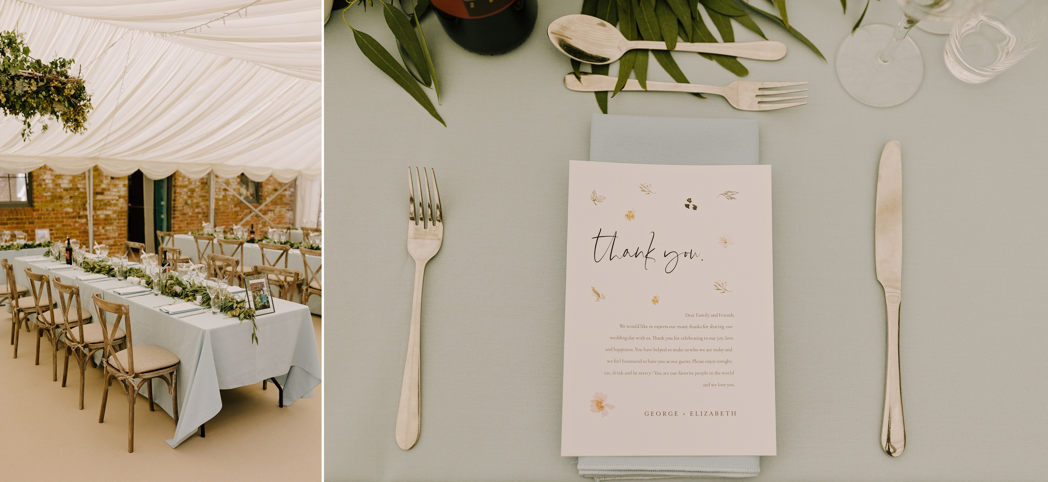 A photo showing a wedding table place setting