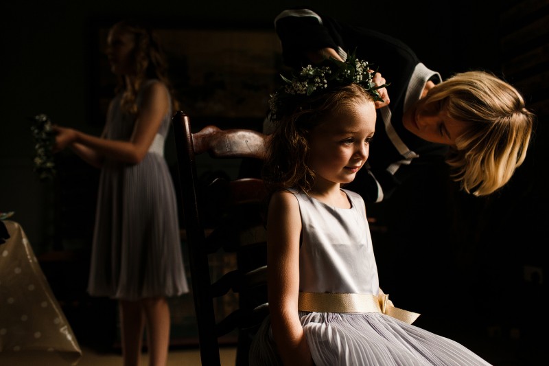 Flower girl having her hair done by Knot Your Average Bride 