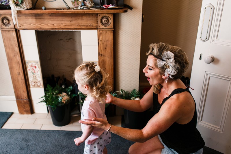 Bride excited to see her daughter's hair